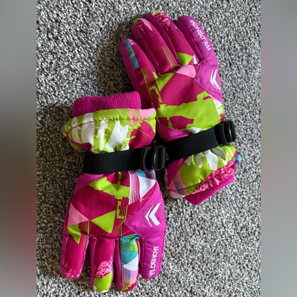 Vibrant Pink and Green Kids Gloves